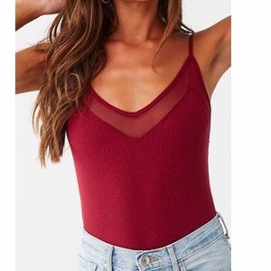 Maroon ribbed bodysuit